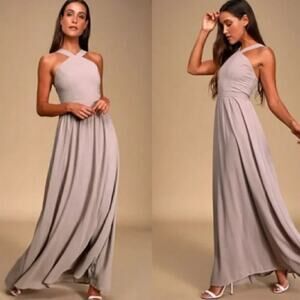 Lulus Air of Romance Taupe Maxi Dress Small Wedding Bridesmaid Formal Neutral